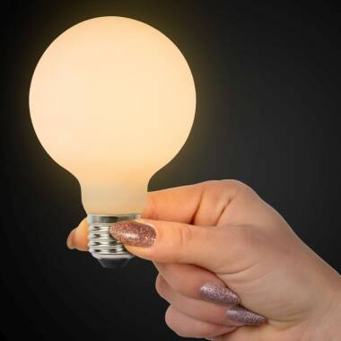 Image of Lucide 8W LED Dimmable Opal Decorative Filament 80mm Globe Bulb - Screw Cap