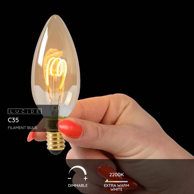 Image of lucide 3W Very Warm White Dimmable LED Decorative Filament Candle Bulb