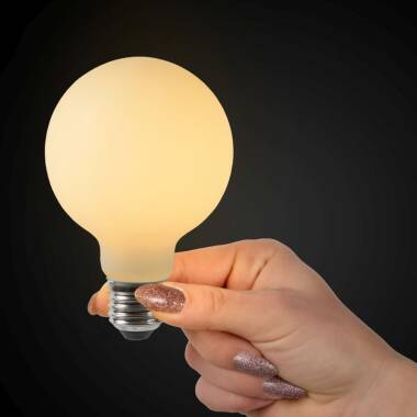 Image of Lucide 5W Dimmable LED Opal Decorative Filament 80mm Globe Bulb - Screw Cap