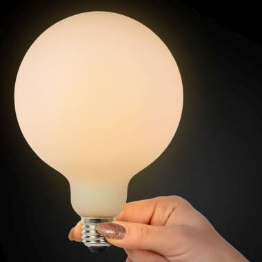 Image of Lucide 8W LED Dimmable Opal Decorative Filament 125mm Globe Bulb - Screw Cap