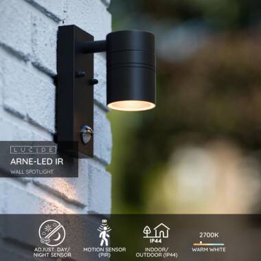 Image of Lucide Arne LED Outdoor Wall Light with PIR Sensor