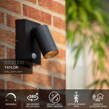 Image of Lucide Taylor Outdoor Wall Mounted Spotlight with PIR Sensor