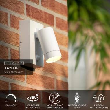 Image of Lucide Taylor Outdoor Wall Mounted Spotlight with PIR Sensor