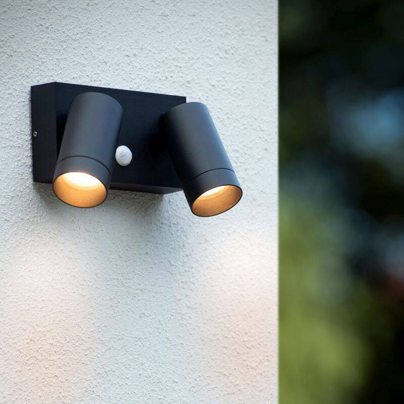 Image of Lucide Taylor Outdoor Wall Mounted Twin Spotlight with PIR Sensor