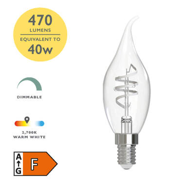 Image of Dar 4.6W Warm White Dimmable LED Decorative Filament Bent Tip Candle Bulb - Small Screw Cap
