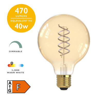 Image of Dar 5.5W Very Warm White Dimmable LED Decorative Filament 95mm Gold Globe Bulb - Screw Cap