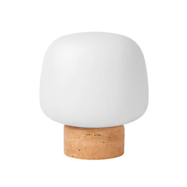 Image of Lucide Anston Glass and Stone Travertine Table Lamp