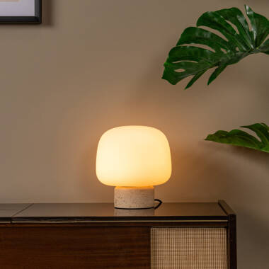 Image of Lucide Anston Glass and Stone Travertine Table Lamp