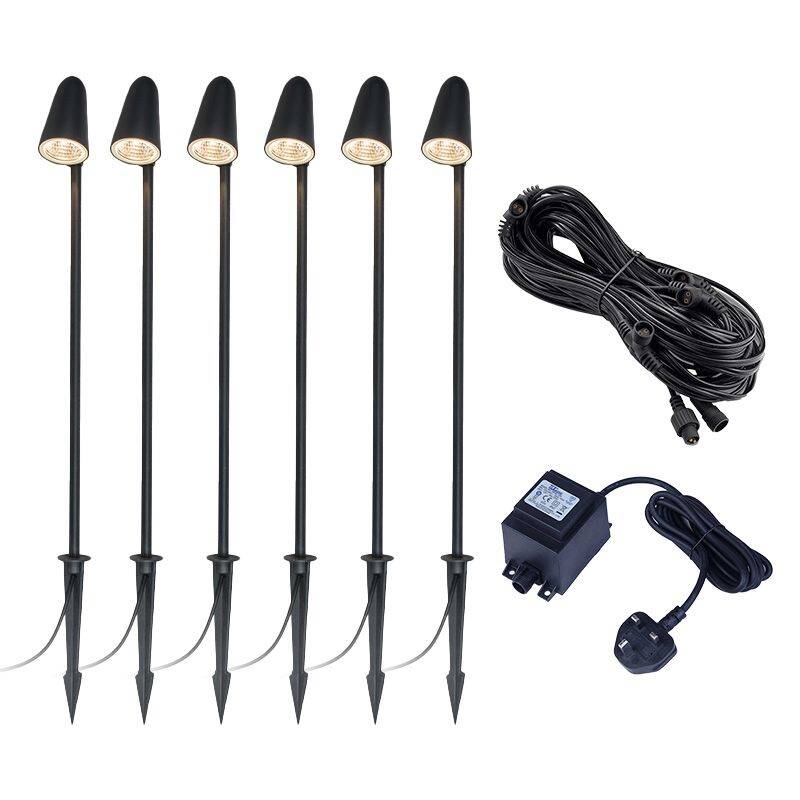 Image of Easyfit 12V Garden Lights - Thistle LED Outdoor Garden Stake Spotlight Kit - 6 Lights