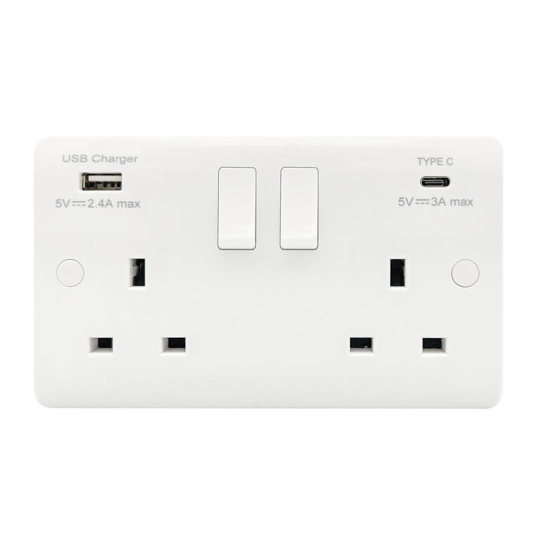 Image of Envirolight Verve Double UK Socket with USB A+C Charging Ports