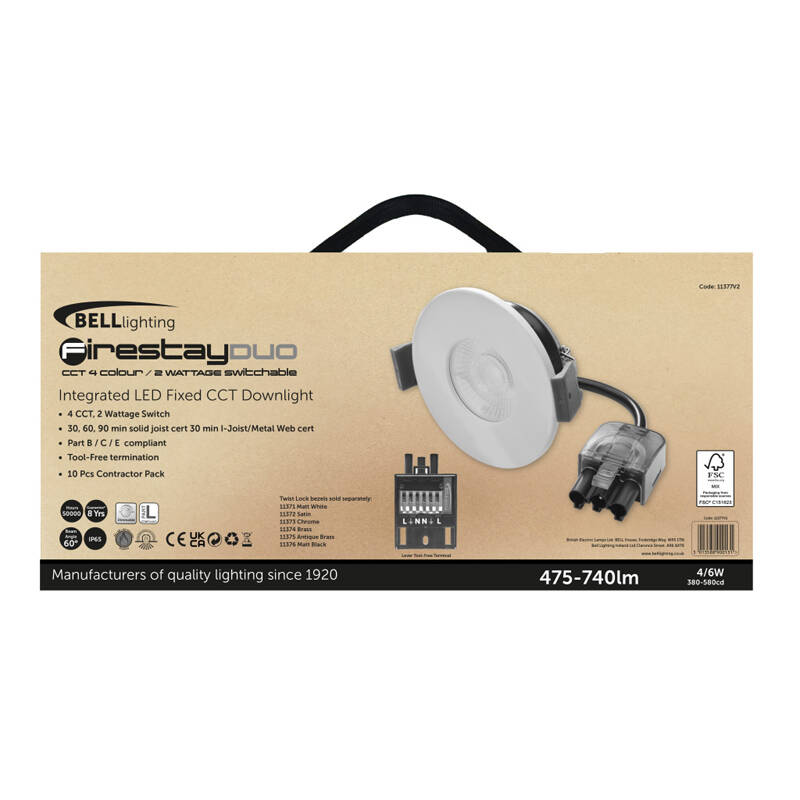Image of Bell Firestay 4/6W Recessed CCT LED IP65 Fixed Downlight - White
