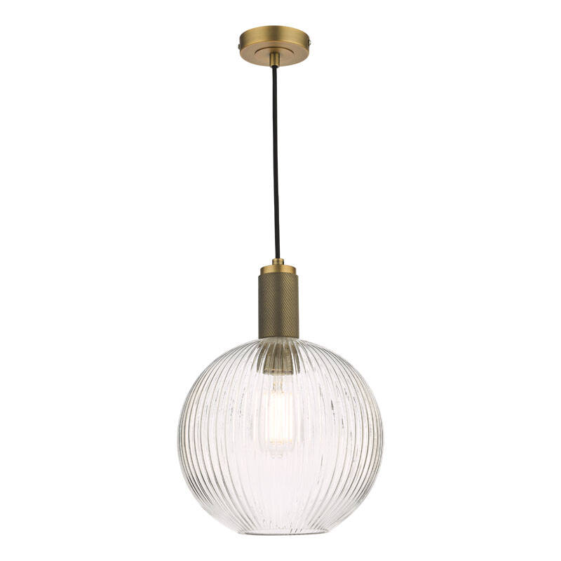 Image of Dar Nikolas Ribbed Glass Globe Ceiling Pendant Light