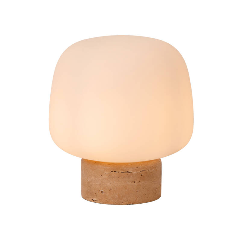 Image of Lucide Anston Glass and Stone Travertine Table Lamp