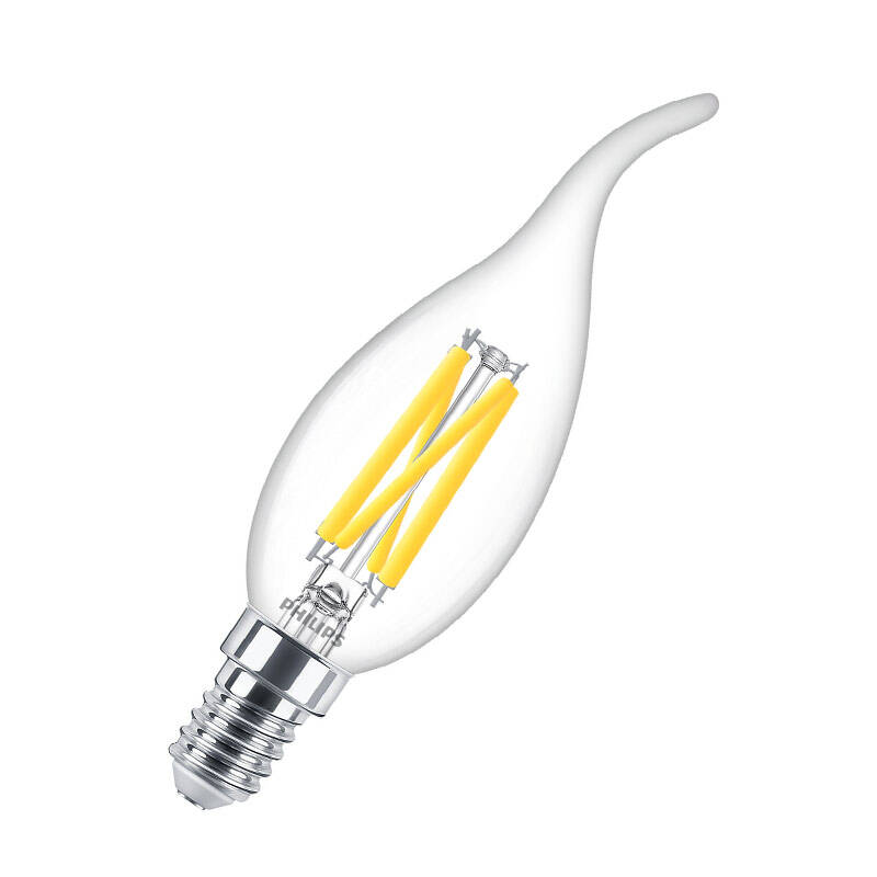 Image of Philips CorePro 2W Warm White LED Filament Flame Tip Candle Bulb