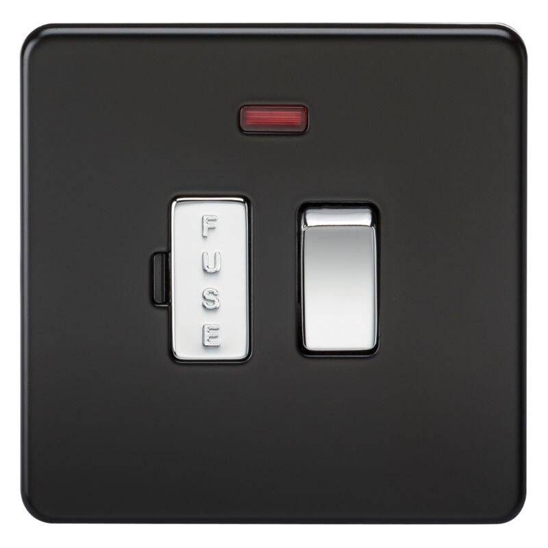 Image of Matt Black Screwless 13A Switched Fused Spur Unit with Neon with Chrome Rocker