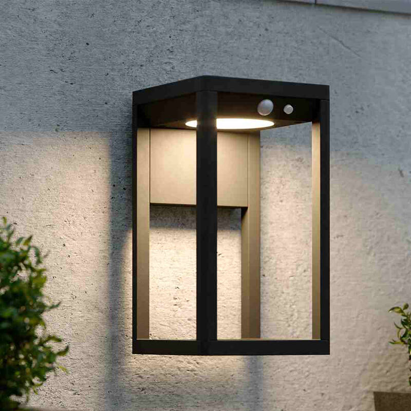 Image of Suri Kingsbridge Solar LED Half Lantern Outdoor Wall Light with PIR Sensor