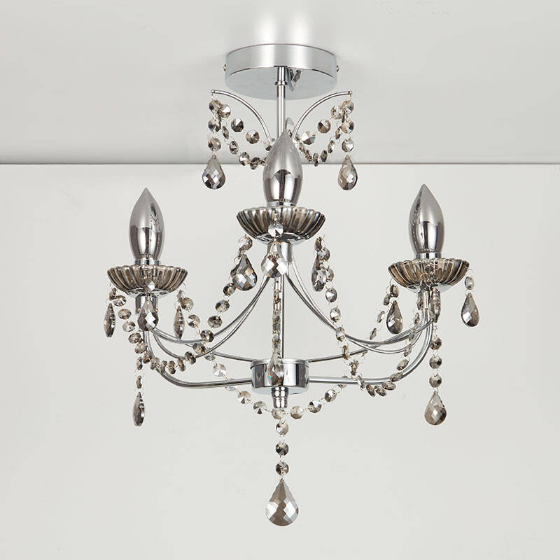 Image of Searchlight Luna 3 Arm Semi-Flush Bathroom Chandelier