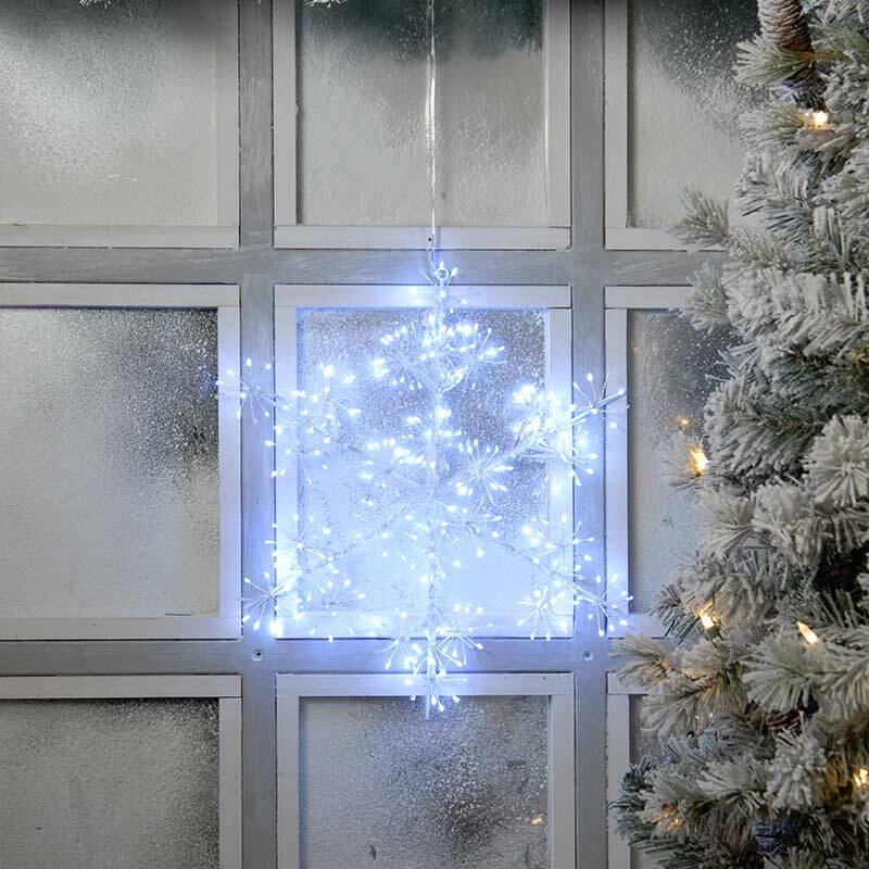 Image of Festive Twinkling 40 Starburst White LED Hanging Snowflake Decoration