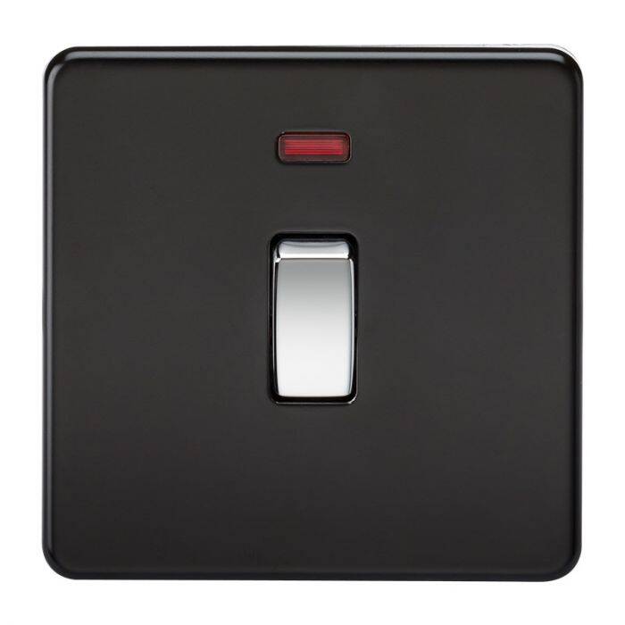 Image of Matt Black Screwless 20A 1 Gang DP Switch with Neon with Chrome Rocker