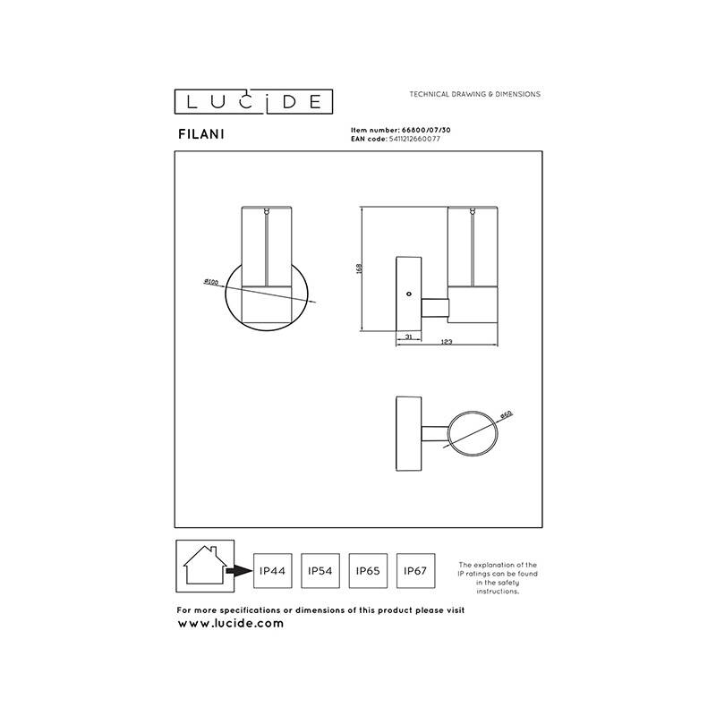Image of Lucide Filani 168 LED Outdoor Wall Light