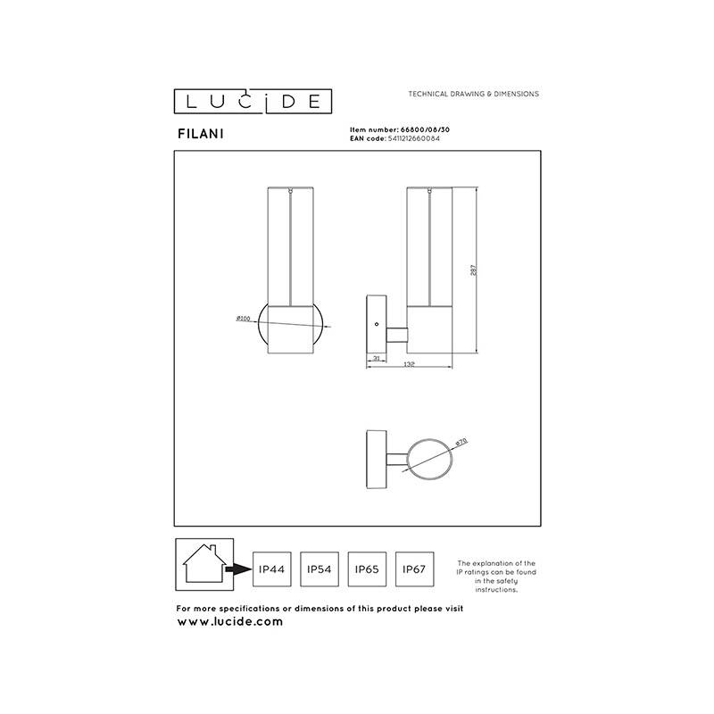 Image of Lucide Filani 287 LED Outdoor Wall Light