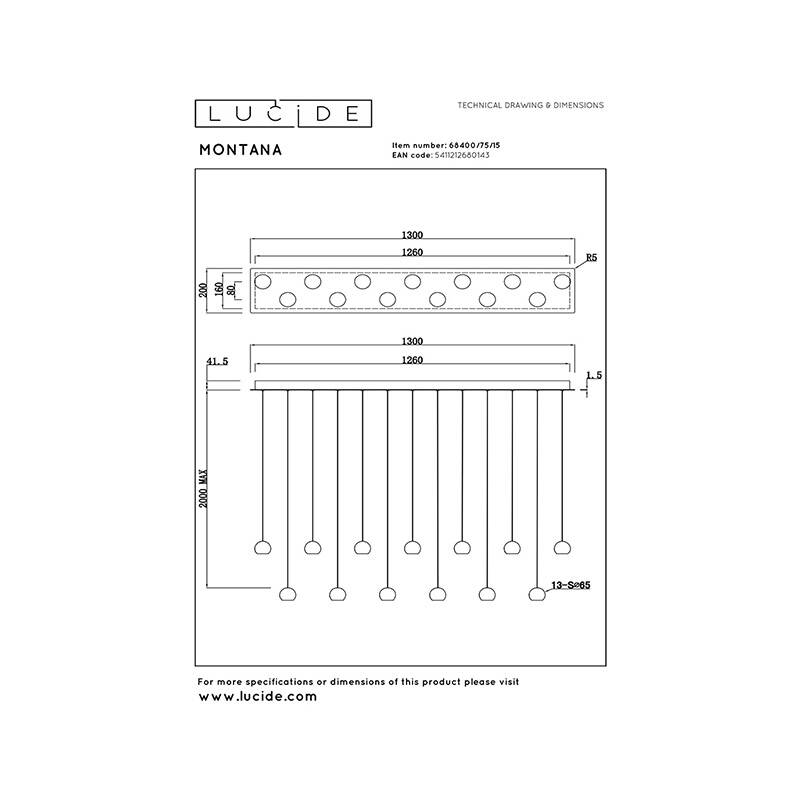Image of Lucide Montana LED 13 Light Bar Ceiling Pendant Light with Remote Control
