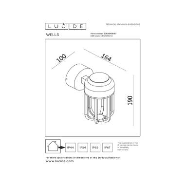 Image of Lucide Wells LED Outdoor Wall Light