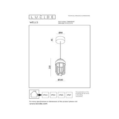 Image of Lucide Wells LED Outdoor Porch Pendant