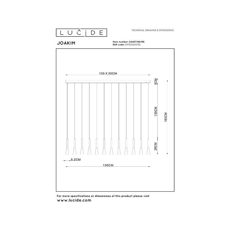 Image of Lucide Joakim 1500 LED 12 Light Bar Ceiling Pendant Light