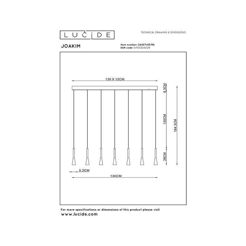 Image of Lucide Joakim 1300 LED 7 Light Bar Ceiling Pendant Light