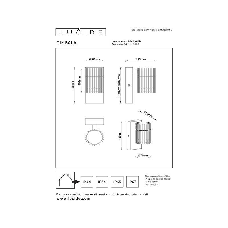 Image of Lucide Timbala Outdoor Wall Light