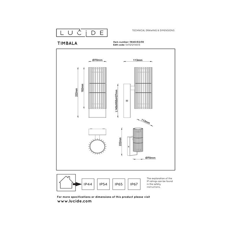 Image of Lucide Timbala Outdoor Up & Down Wall Light