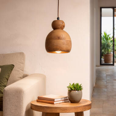 Image of Iluzzia Dallas II Wood Ceiling Pendant Light