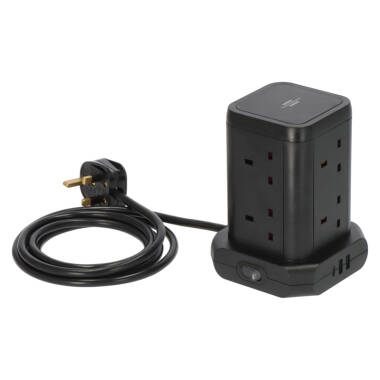 Image of Brennenstuhl 8-way Tower Extension Lead with 3 x USB Charging Sockets - 2M