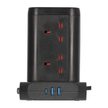 Image of Brennenstuhl 8-way Tower Extension Lead with 3 x USB Charging Sockets - 2M