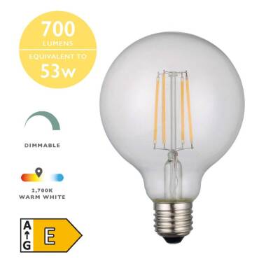 Image of Dar 6W 700lm Dimmable LED Decorative Filament Medium Globe Bulb - Screw Cap
