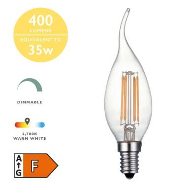 Image of Dar 4W 400lm Dimmable LED Bent Tip Decorative Filament Candle Bulb