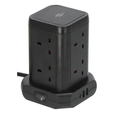 Brennenstuhl 8-way Tower Extension Lead with 3 x USB Charging Sockets - 2M