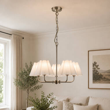 Image of Wisteria Violet Linen 5 Light Multi Arm Ceiling Pendant Light