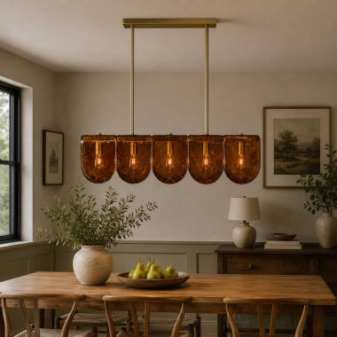Image of Westport Sara Glass 5 Light Ceiling Bar Pendant Light