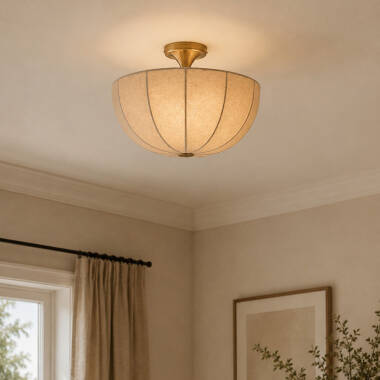 Image of Khudi & Khora Silk Semi-Flush Linen Ceiling Light