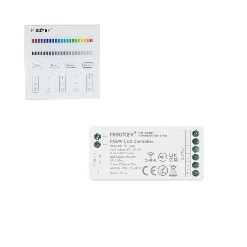 Image of MiBoxer RGBW 12/24V DC Dimmer with 4 Zone RF Remote Control