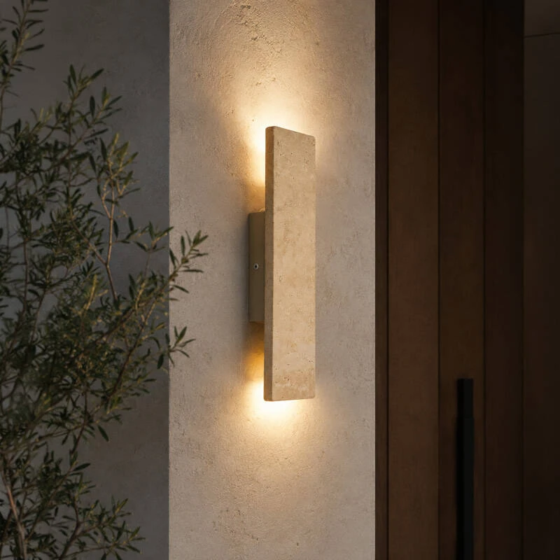 Image of Westport Allegra Outdoor Travertine Stone Flush Wall Light