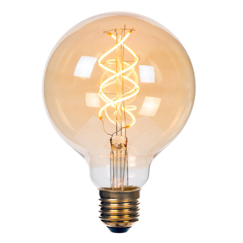 Image of Lucide 4W Non-Dimmable LED Decorative Filament 95mm Amber Globe Bulb - Screw Cap