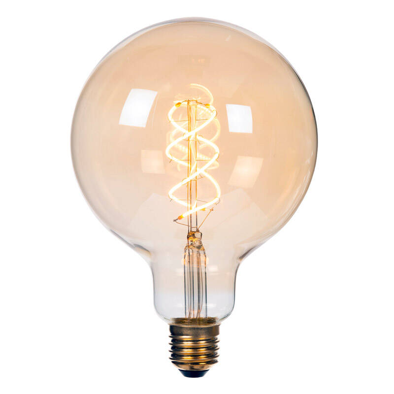Image of Lucide 9W Dimmable LED Decorative Filament 125mm Amber Globe Bulb - Screw Cap