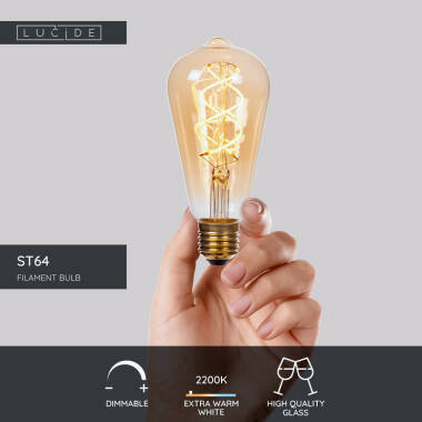Image of Lucide 9W Dimmable LED Decorative Filament Squirrel Cage Amber Bulb - Screw Cap