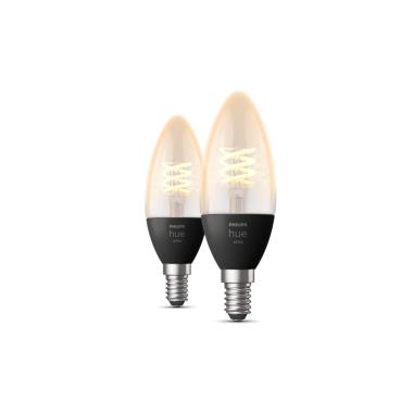 Pack of 2 PHILIPS Hue 4.5W Warm White LED Filament Candle Bulbs