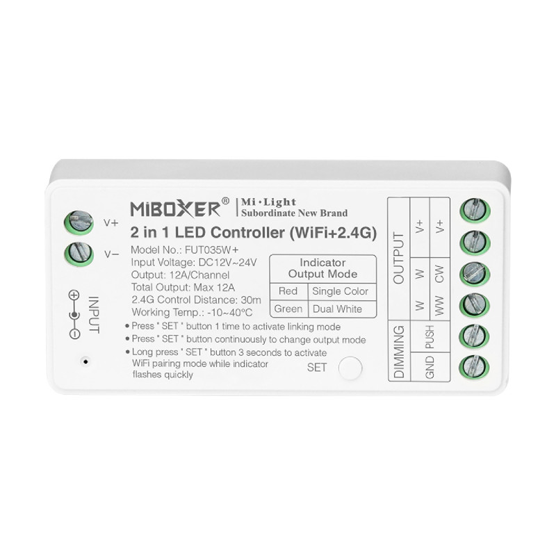 12/24V DC Monochrome/CCT Smart WIFI LED Dimmer Controller MiBoxer FUT035W+