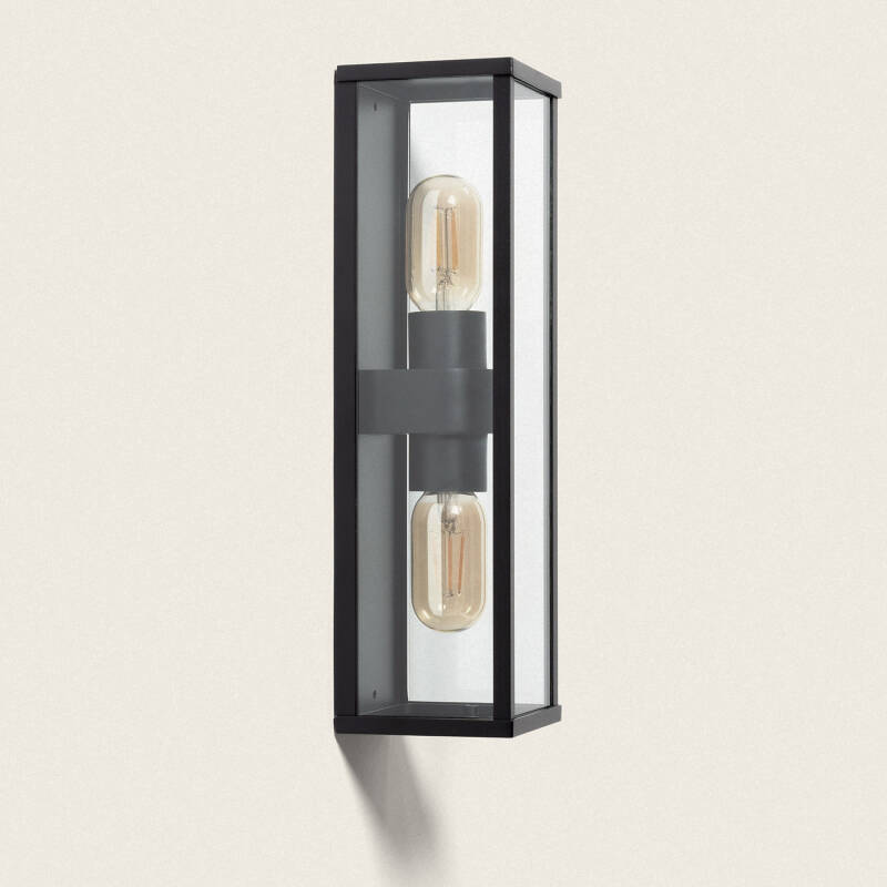 Edit Mineral Half Lantern Outdoor Twin Wall Light - Black